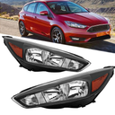 Headlights Assembly Compatible with 2015 2016 2017 2018 Ford Focus S | SE | ST Halogen Head Light Headlamp w/Bulb, Black Housing Amber Corner