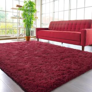 HOMORE Luxury Fluffy Area Rug Modern Shag Rugs for Bedroom Living Room, Super Soft and Comfy Carpet, Cute Carpets for Kids Nursery Girls Home, 6x9 Feet Wine Red (6' x 9')