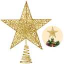Christmas Tree Toppers Xmas Glitter Gold Hollow Star Treetop Topper for Christmas Tree Decoration 1