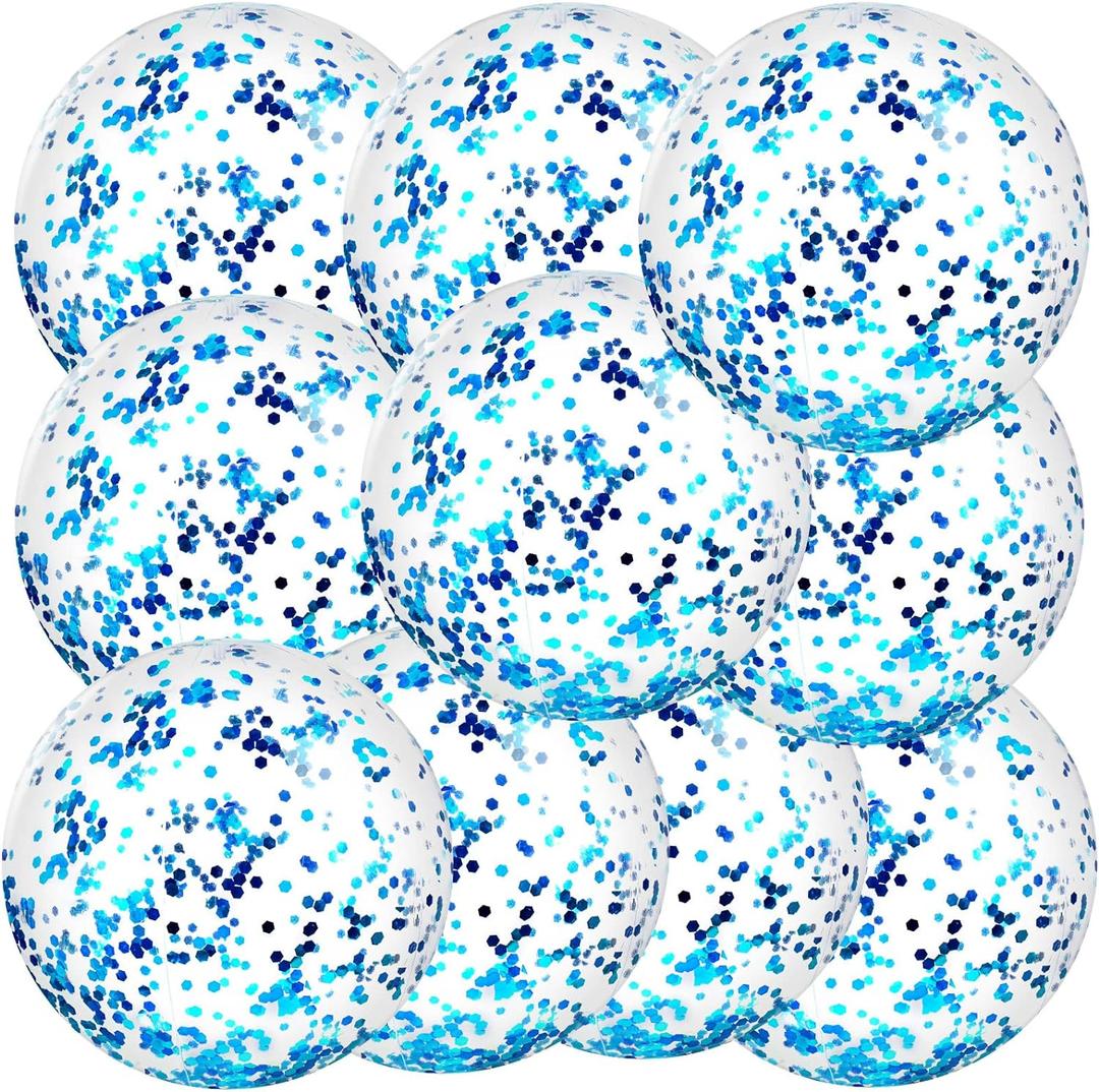 Civaner 10 Pcs Inflatable Glitter Beach Balls 16 Inch Sparkly Confetti Pool Balls for Party Decorations Blow up Balloon Toys for Outdoor Summer Wedding Beach Xmas(Blue)