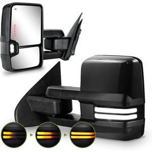 Towing Mirrors for 2014-2018 Chevy Silverado/GMC Sierra Switchback Dynamic Turn Signal/Running Lights Power Heated (Painted Black)
