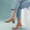 Leevar Square Toe Heeled Sandals for Women - Women's Low Block Heels Sandals - 2.25IN Open Toe Ankle Strap Chunky Heels - Slip on Heeled Sandal Mule- Nude Black Strappy Heels for Party Wedding Dress Shoes