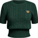 Women's St Patricks Day Graphic Cable Knit Short Sleeve Sweaters Crewneck Casual Pullover Tops (Black, L)