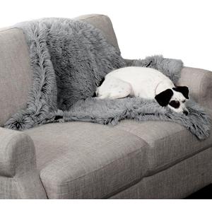 Furhaven Waterproof Throw Blanket for Dogs & Indoor Cats, Washable - Shaggy Plush Calming Long Faux Fur & Velvet Dog Blanket - Gray, Medium