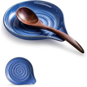Spoon Rest, Large Ceramic Spoon Holder for Stove Top, Heat-Resistant Cooking Spoon Rest for Kitchen Counter Decor, 5 Inches, Blue