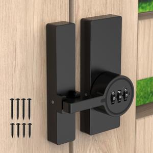 Password 180 Degree Barn Door Latch, Keyless Adhesive Flip Latch, Sliding Door Latch with 3-Digit Combination, Cabinet Lock with Glue and Screws for Gate,Shed, Bedroom, Closet (1, Black)