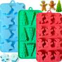 3 PCS Christmas Chocolate Molds, Christmas Tree Snowflake Gingerbread Shape Silicone Mold for Chocolate, Candy, Ice Cube, Cake, Jello, Soap, Candles, Cookie Holiday Party Baking Silicone Mold