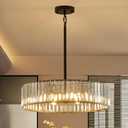 Modern Crystal Black Chandelier for Dining Room,19.7 inch Semi Flush Mount Ceiling Dining Room Light Fixture with E12 Base*6,Round Pendant Lighting for Bedroom Hallway Bathroom Foyer Kitchen, W 19.7'' x H 4.8'' 6-Light