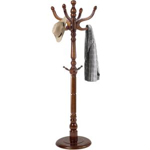 Wood Coat Rack, Heavy Duty Coat Rack Freestanding with 11 Smooth Hooks, Vintage Coat Tree, Clothes Hanger Stand with Stable Disc Base for Entryway, Bedroom (Walnut Brown)