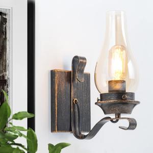 Yisuro Hardwired Wall Sconce,Oil Rubbed Bronze Hardwired Wall Sconce Indoor, Retro Rustic Wall Lamps with Amber Glass,Vintage Bedside Sconces Wall Lighting for Living Room Bathroom (Hardwired 1 pack)