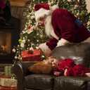 SOMOYA Santa Claus Costume for Men Christmas Santa Suit Deluxe Santa Outfit Plush Velvet 9 Pcs (X-Large, Burgundy)