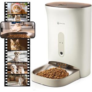 PAPIFEED Automatic Cat Feeder 6L 2.4G WiFi Smart Pet Feeder with Camera & TwoWay Audio, Adjustable Angle, Easy to Clean Detachable Feeding Schedule 110 Meals Per Day for Cats & Small Dogs  White