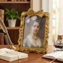 Gold Picture Frames 5x7 Bow Frame, Ornate Elegant 5 by 7 Photo Frame with Bowknot Design, Vintage Handcrafted Resin Antique Frame with Glass Front for Wall and Tabletop Display, Home Decor, Gift Ideas