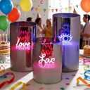Black Glass Flameless Pillar Candles,LED Fake Candles Battery Operated Set of 3(Love and Eye)