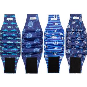 Male Dogs Diapers Belly Bands(4Pack), Washable Reusable Male Boy Doggy Wraps Panties for Doggie Puppy Pooping Potty Training Incontinence Marking Paal para Perro Small (Small (11"-14"), Sea ShellTortoiseSharkFish)