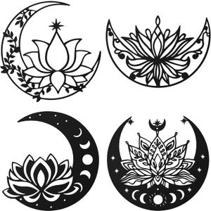 Photect 4 Pcs Moon Phases Metal Wall Decor Flower Leaf Bedroom Decor Art Floral Boho Modern Hanging for Outdoor Farmhouse Home Indoor Bathroom Decoration