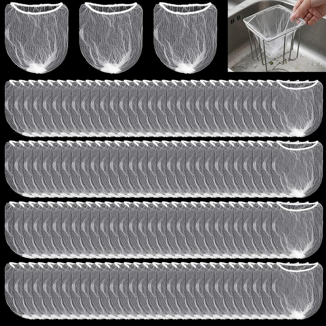 300 PCS Mesh Strainer Bags for Kitchen Sink Food Catcher, Disposable Mesh Sink Strainer Bags, Anti-Clogging Elastic Sinks Strainers Filter Meshbag, Sinks Trash Catcher Bag for Kitchen Leftovers Bath
