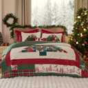Bedsure Christmas Quilt Bedding - Red Queen Size Reversible Quilt with Christmas Tree Pattern, Lightweight Microfiber Bedspread, Soft Coverlet as Festive Decoration (90"x96")