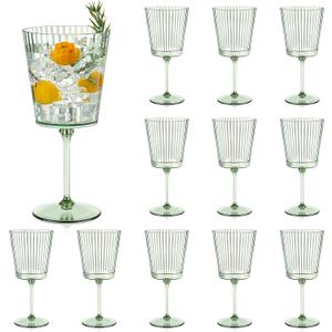 12 PCS Green Plastic Wine Glasses with Removable Stems 13.5 Oz Ribbed Wine Glasses Square White Wine Glass Muted Pastel Colors Goblets Elegant Fluted Glassware for Wedding Anniversary Birthday
