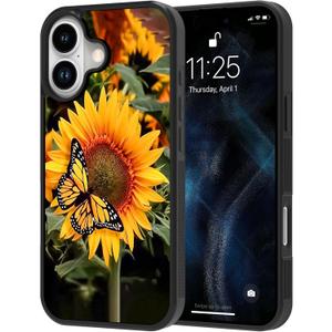 KANGHAR Floral Case for iPhone 17 Case Sunflower Butterfly Anti-Slip Drop Protection with Soft TPU Bumper Shockproof Protective Phone Cover for Women Girls