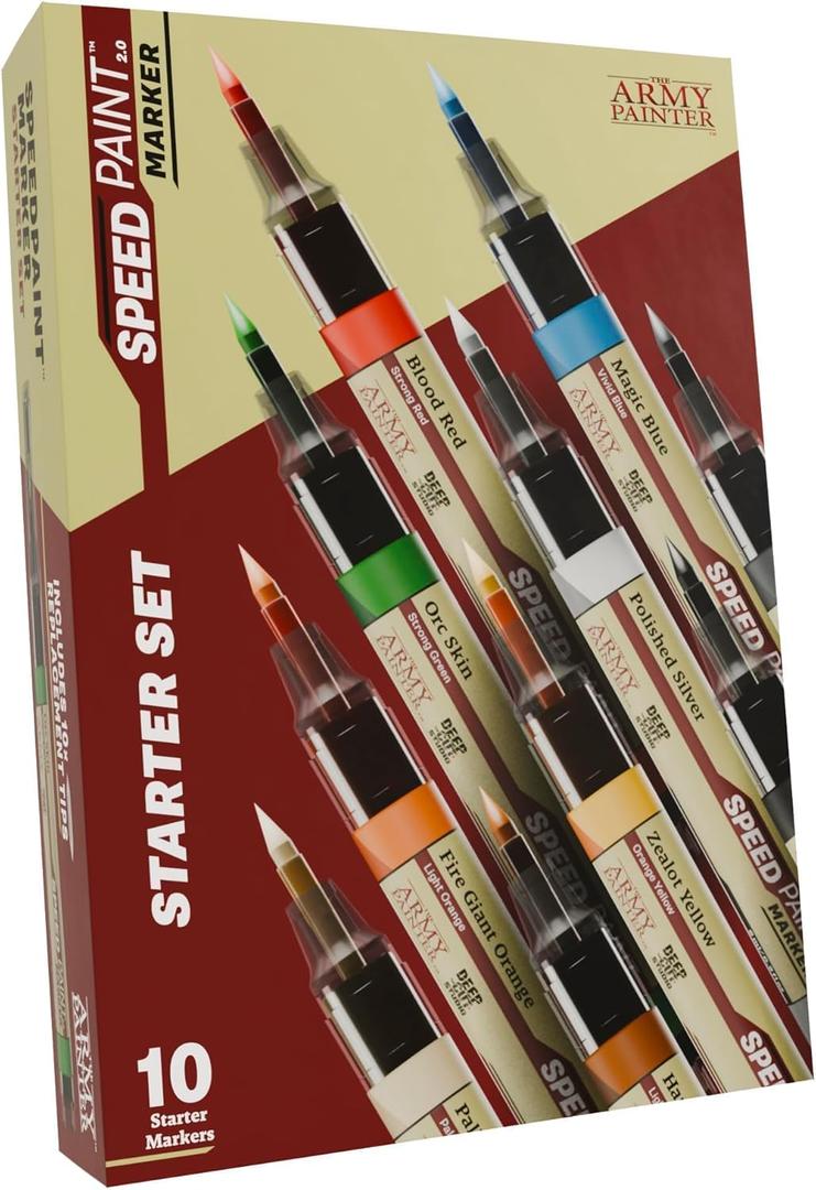 The Army Painter, Speedpaint Marker Starter Set, 10 x 6ml Speedpaint 2.0 Markers, 9 Contrast Paint Markers & 1 Metallic Acrylic Paint Marker