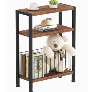 Heybly Small Narrow Side Table for Small Space, Thin Bedside Table with Storage Basket, Skinny End Table, Slim Nightstand, Couch Table for Living Room, Bedroom, Study, Balcony, Rustic Brown, HET007SR1 (7.1"D x 17"W x 22.1"H)