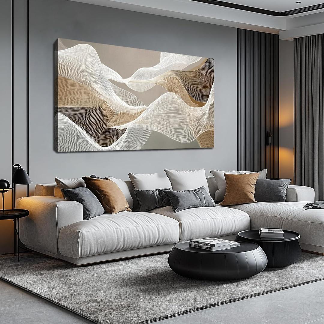 AOZEMI Large Abstract Wall Art Beige Wall Art White Canvas Art Print Modern Artwork for Bedroom Bathroom Living Room Office 24"x 48"