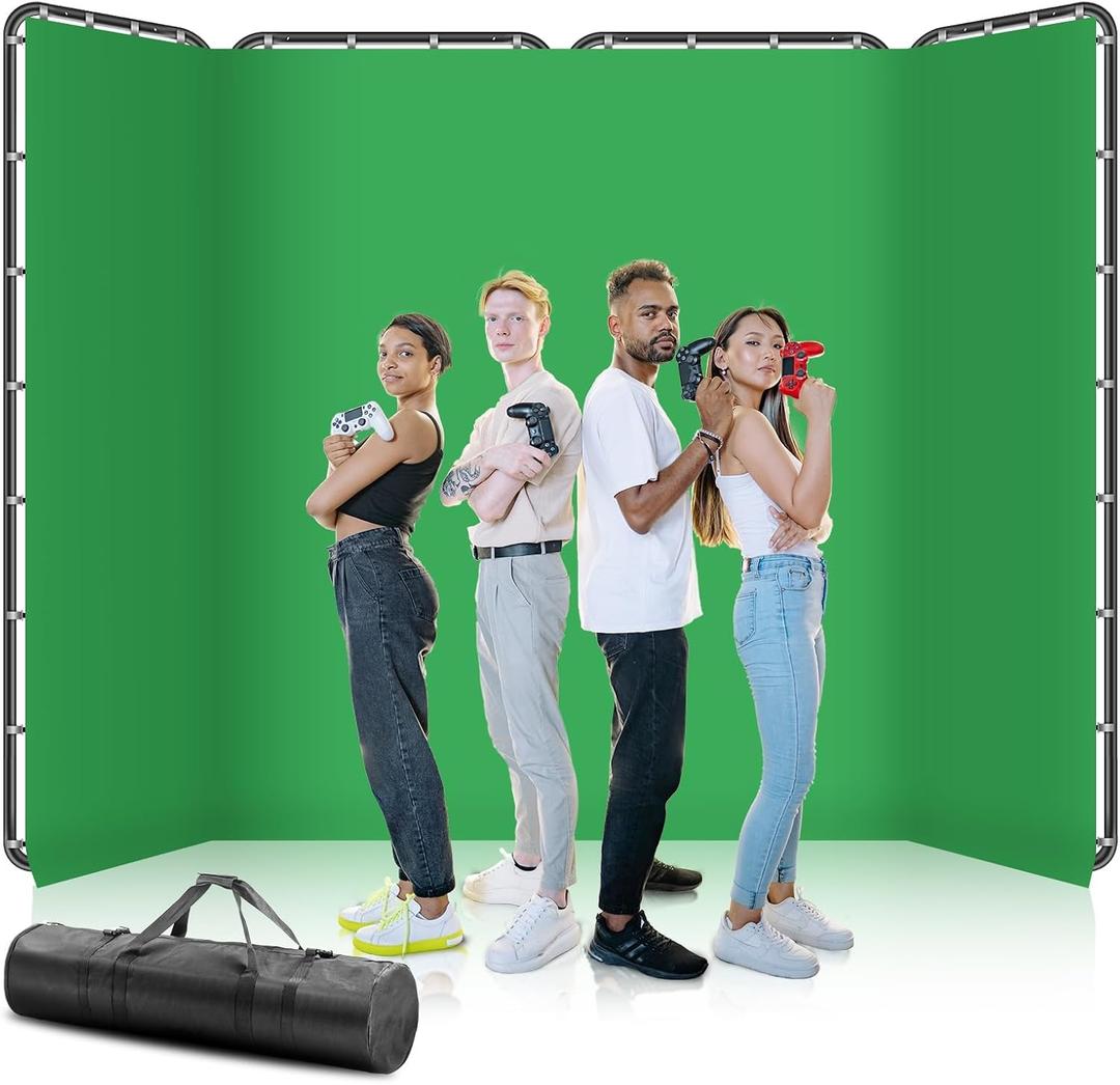 7.87ft x 13.12ft Large Green Screen Backdrop with Stand, Foldable Frame for Group Photo Backdrop, YouTube Creators, Streamers, Studio Photography, Video Shooting, Live Streaming & Gaming, Extra Large