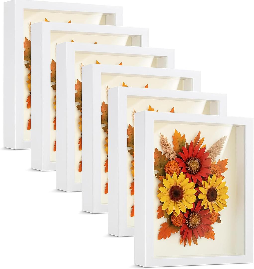 Tuanse 6 Pieces Shadow Box Picture Frame Square Shadow Boxes Display Cases for Sports Memorabilia Wedding Memories Crafts Pins Awards Medals Tickets and Photos(White,5 x 7 Inch)
