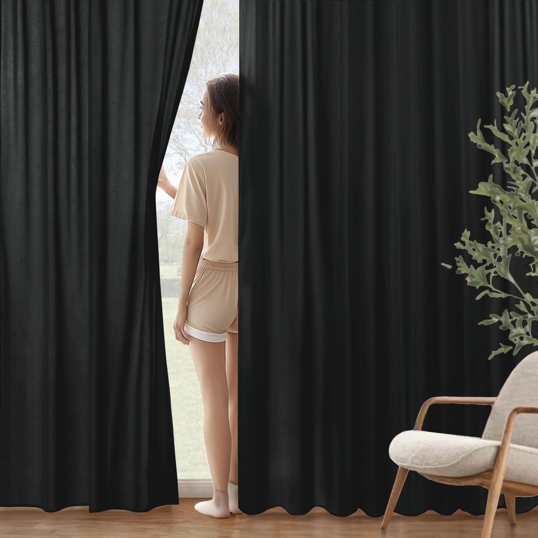 MIULEE Black Privacy Sheer Curtains That Let Light in 96 Inches Long Non-See-Through Semi Sheer Curtain Light Filtering Window Curtains Drapes for Living Room Bedroom 2 Panels Set 52 X 96
