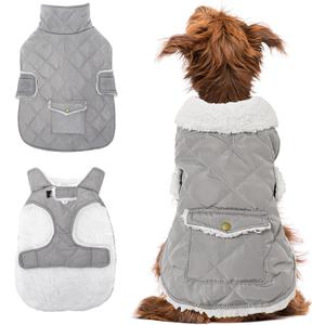 Dog Winter Coat - Windproof Fleece Warm Thick Dog Jacket Clothes for Cold Weather - Pet Vest Coat Outfits for Small Medium Large Dogs - Indoor & Outdoor Use (S-XXL) (Grey)