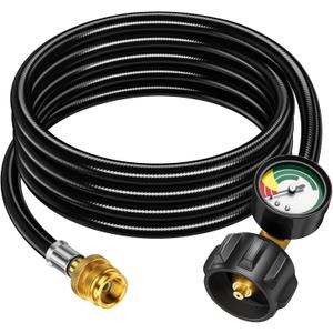 8FT Propane Hose Adapter 1lb to 20lb with Gauge, Propane Tank Adapter Hose 20 lb to 1 lb, Propane Tank Hose, Propane Grill Hose Fit for Mr Buddy Heater, Weber Q Grill, Coleman Camping Stove