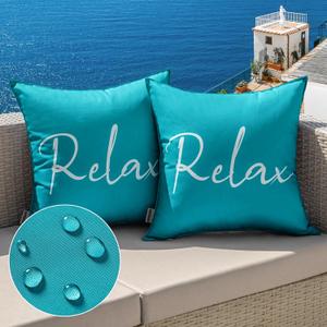 MIULEE Outdoor Waterproof Throw Pillow Covers Set of 2 Relax Decorative Outdoor Square Pillowcases for Chair Patio Garden Couch Tent Balcony Sofa Teal Blue 18x18 Inch