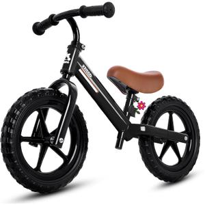 KRIDDO Toddler Balance Bike 2 Year Old, Kids Balance Bike for 2-5 Years Old, Dual Bearing for Smoother Riding, Adorable Plate, Adjustable Seat and Handlebar, Toddler Bike Gifts Age 2-3, Black