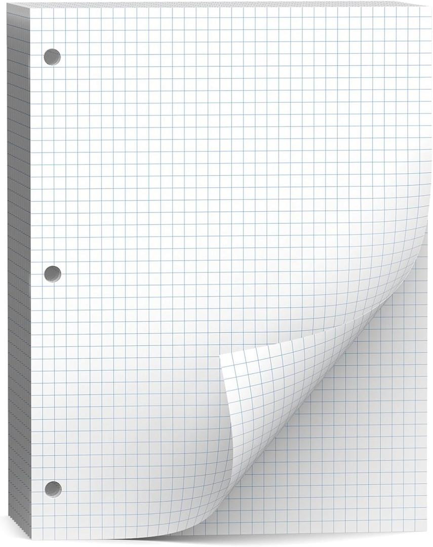Loose Leaf Graph paper 8 x 10.5, Graph Ruled Paper, 3 Hole Punched Paper, 4 x 4 Quad Ruled Graph Paper, 10-1/2" x 8" Filler Paper Notebook Paper, 130 Sheets Graphing Paper for Business Home School