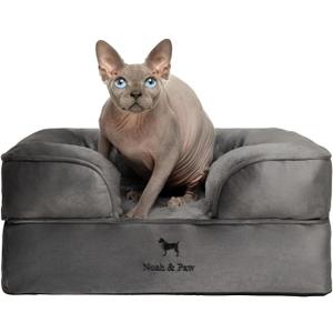NOAH & PAW Small Dog Bed, 20x15x8 Inch, Cat Bed for Indoor Cats, Orthopedic Eggshell Memory Foam Infused with Cooling Gel, Waterproof Inner Cover Machine Washable (Velvet Collection) (Grey)