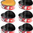 Hoolerry 6 Pcs Mini Heart Springform Pan 4 Inch Heart Shape Mini Cheesecake Pans Non Stick Cake Mold Small Cake Mold with Drop Bottom for Air Fryer Pressure Cooker Baking (Pattern,Red)