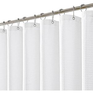 meioro White Shower Curtain, Waffle Weave 256GSM Heavy Duty Textured Fabric Shower Curtains for Bathroom Hotel Spa, Luxury Weighted Polyester Cloth Bath Curtain Set with 12 Hooks, 72Wx84H