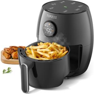 Topzee Small Air Fryer, 2.1QT Mini Compact 4-in-1 Air Fryer for 12 People, 98% Less Oil, Adjustable Temp & 60Min Timer, Quiet, Nonstick Dishwasher Safe, BPA-Free, Dark Grey