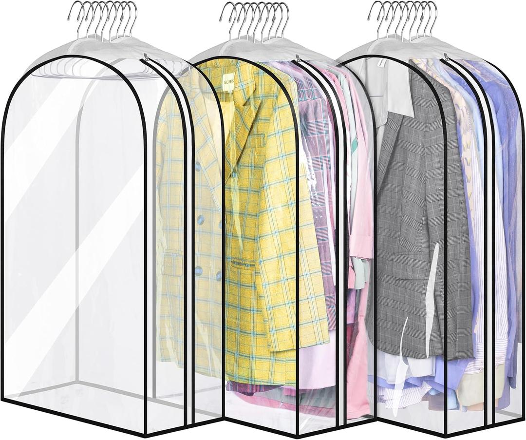 MISSLO 32" All Clear Garment Bags for Hanging Clothes 10" Gusseted Suit Bags for Closet Storage Suit Cover Hanging Clothes Storage for Shirts, Coats, 3 Packs