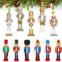 11 Piece Christmas Nutcracker Set Wooden Soldier Nutcrackers Hanging Ornaments for Xmas Tree Table Decor(Fresh Style)