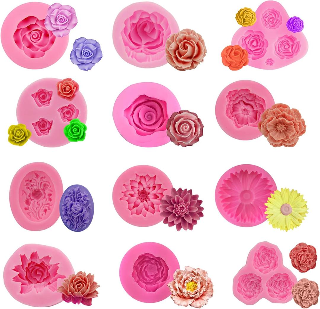 12 Pack Flower Candle Resin Mold - Resin Casting Silicone Molds for Home Decor & Candle Making Wave Spiral Mold