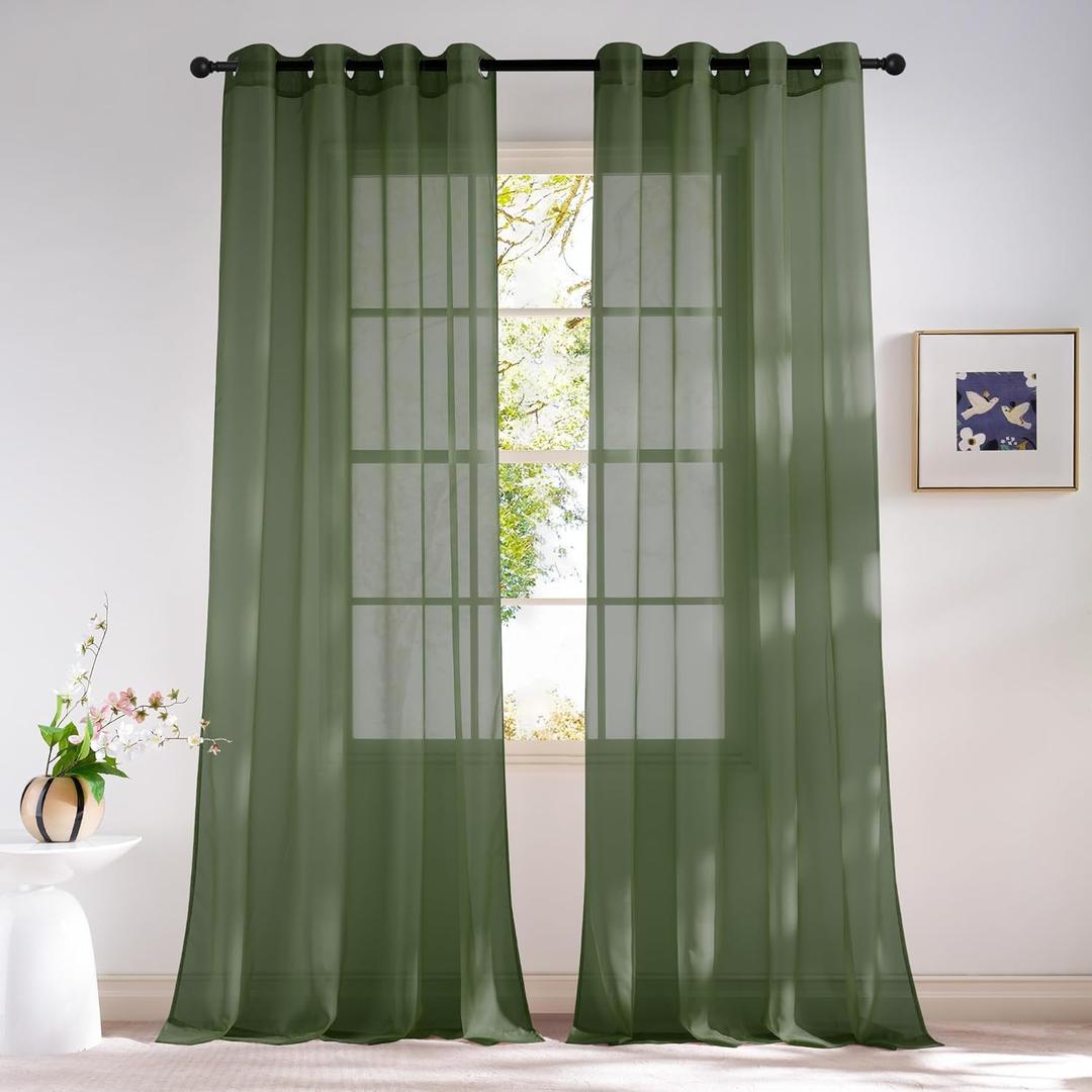 NICETOWN Voile Sheer Forest Green Curtains for Bedroom, Grommet Airy & Lightweight Sheer Window Treatments Light Filtering Drapes for Farmhouse, W54 x L84, 2 Panels