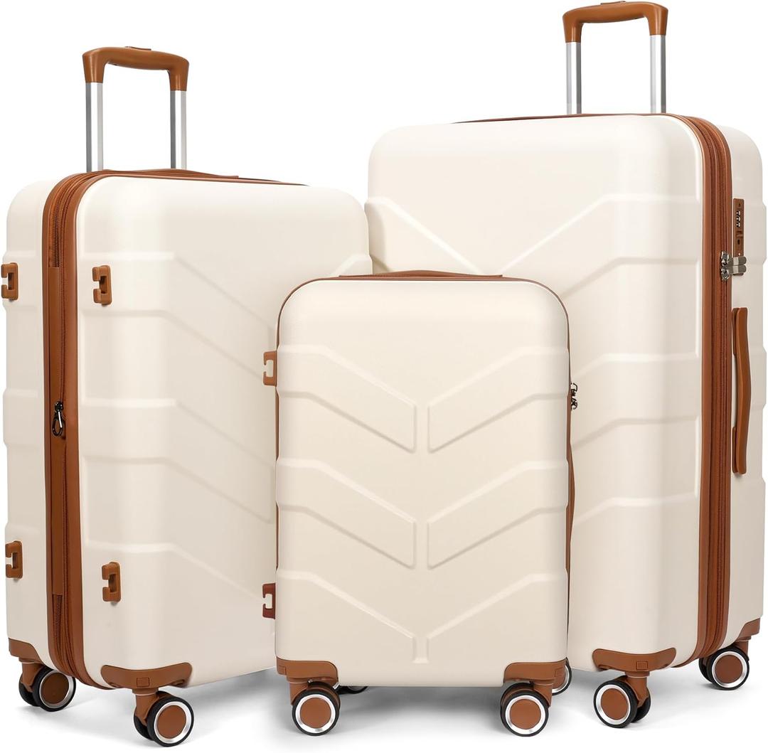 Luggage Sets 3 Piece with Spinner Wheel, Hardside Suitcase Set with TSA Lock, Expandable Travel Luggage for Men and Women, White (20in24in28in)