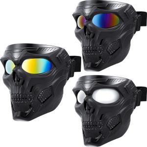 Kanayu 3 Pcs Airsoft Mask Skull Full Face Electroplated Lenses Military Halloween Paintball Motorcycle Face Mask for Riding Racing Shooting Cosplay Cs Survival Games (Not Anti Fog)