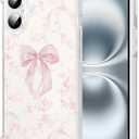 iPhone 16 6.1''Light Pink Bow Floral Case,Vintage Vine Flower Pattern Clear Phone Case for Women Girls,Anti-Yellowing Anti-Fall Shockproof Full Body Protective Phone Cover