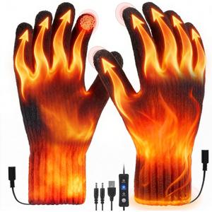 USB Heated Gloves for Women Men, Winter Gloves Full Finger Hand Warmers Gloves 3 Levels Temperature Adjustable Fast Heating Electric Heated Gloves for Outdoor Skiing Cycling Hiking (Grey)