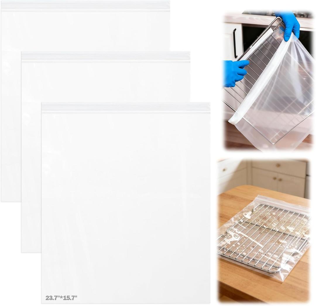 2 x XANGNIER 3 Pack No Scrub Oven Rack Cleaning Bags 23.7*15.7 in,No Cleaner Included,Simple to Use,No Messy Hands Reusable Leakproof Soaking Cleaner Bags for Removable Metal Rack,BBQ Grills,Grill Grate