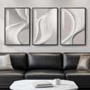3 x Framed Modern Abstract Wall Art, 3 Piece Minimalist Bright Style Prints Paintings Artwork for Walls, Silver Gray Contemporary Luxury Pictures for Living Room Bedroom Dining Room Wall Decor 16x24 In