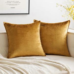 MIULEE Pack of 2 Dark Gold Decorative Velvet Throw Pillow Cover Soft Pillow Cover Soild Square Cushion Case for Sofa Bedroom Car 18x 18 Inch 45x 45cm